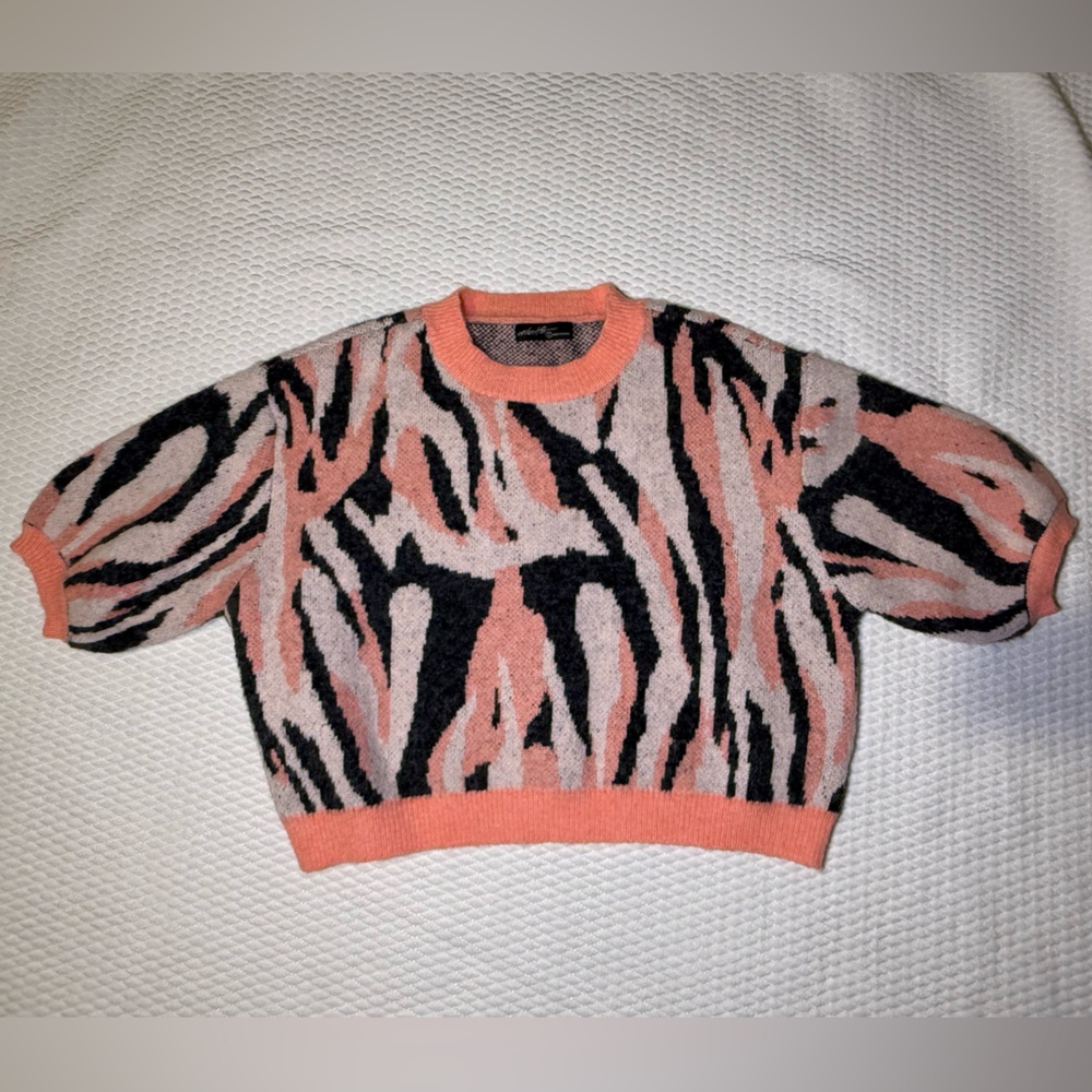 Women's Zebra Print Crew Neck Cropped Sweater